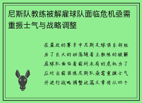 尼斯队教练被解雇球队面临危机亟需重振士气与战略调整