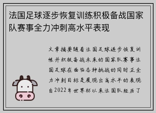 法国足球逐步恢复训练积极备战国家队赛事全力冲刺高水平表现